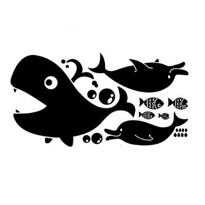인테리어 시트지 필름 스티커 돌고래와고래+물고기 (블랙) (90cmX48cm)